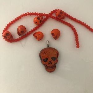 Lot of Orange Glass/Stone Skull Beads Halloween For Jewelry Making